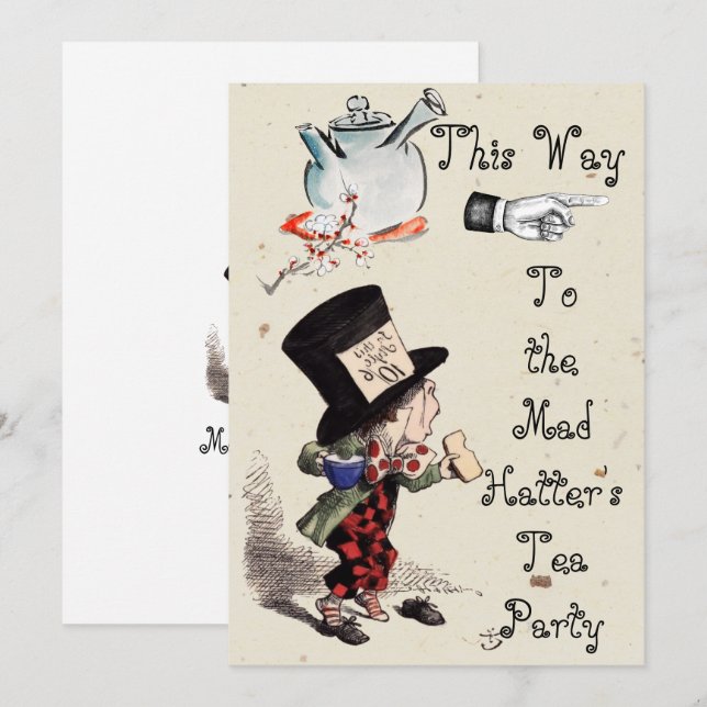 Alice - Mad Hatter Tea Party 1865 Mitteilungskarte (Vorne/Hinten)