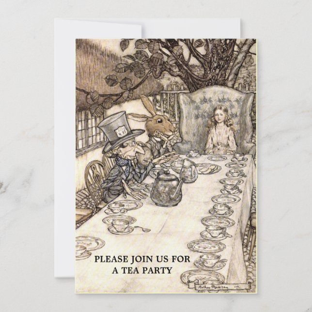Alice Mad Hatter Tea Party 2 Vorlage Einladung (Vorderseite)