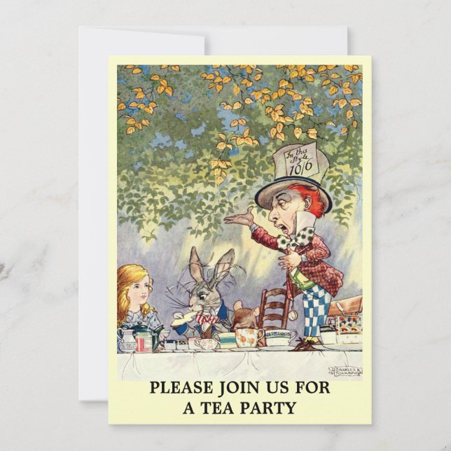 Alice Mad Hatter Tea Party Template Einladung (Vorderseite)