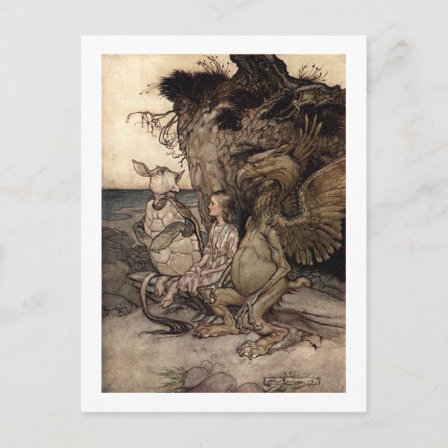 Alice mit dem Griffin und der Mock Turtle Postkarte (Vorderseite)