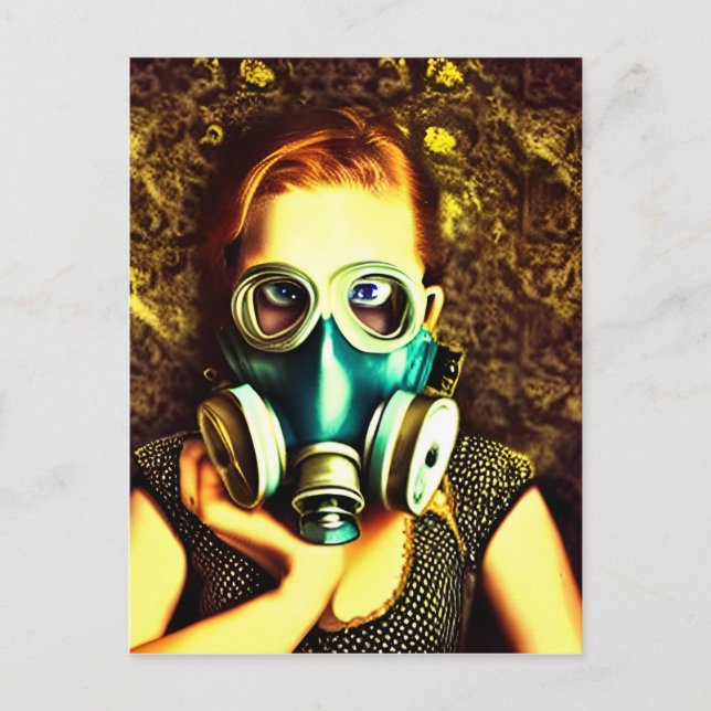 Alice mit rotem Haar in einer Gasmaske Postkarte (Vorderseite)