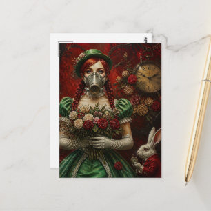 Alice mit roten Haaren in Gasmaske mit weißem Kani Postkarte