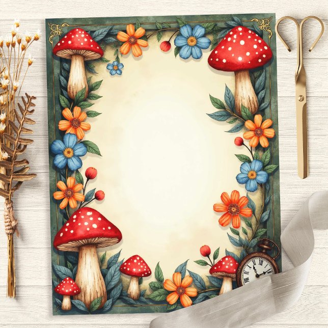 Alice Mushrooms und Clock Scrapbook Paper (Von Creator hochgeladen)