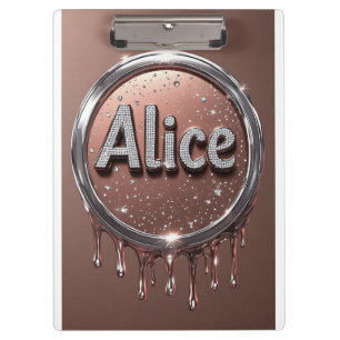 Alice Name Diamant-Logo-Abzeichen in funkelndem Sc Klemmbrett