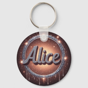 Alice Name Diamant-Logo-Abzeichen in funkelndem Sc Schlüsselanhänger