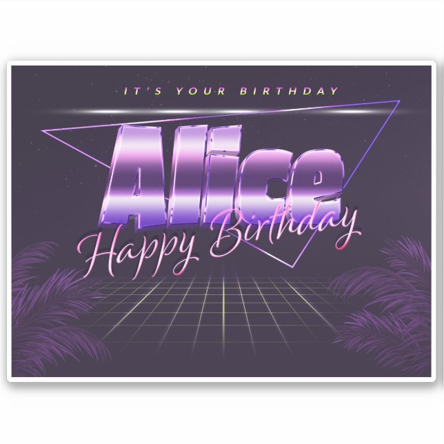 Alice Name Vorname lila retro Sticker Geburtstag (Vorderseite)