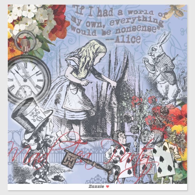 Alice Nonsense Vorhang Wunderland - Blau Aufkleber (Blatt)