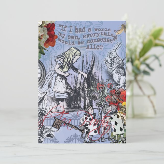 Alice Nonsense Vorhang Wunderland - Blau Einladung (Stehend Vorderseite)