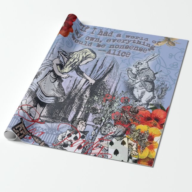 Alice Nonsense Vorhang Wunderland - Blau Geschenkpapier (Ungerollt)