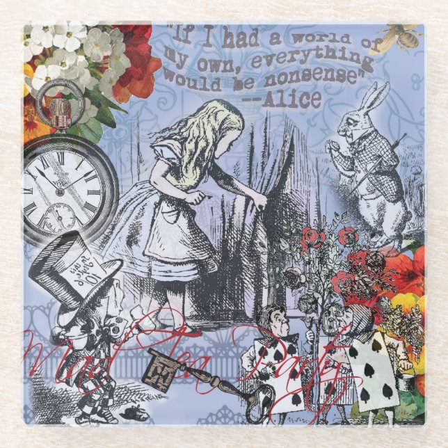 Alice Nonsense Vorhang Wunderland - Blau Glasuntersetzer (Vorderseite)
