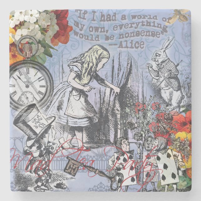Alice Nonsense Vorhang Wunderland - Blau Steinuntersetzer (Vorderseite)