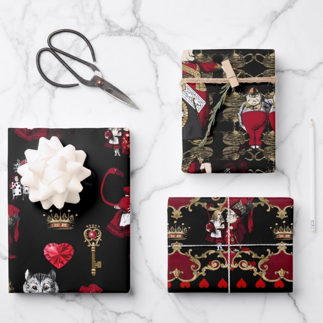 Alice Queen of herzen Schwarz-Rot-Set Geschenkpapier Set (Vorderseite)