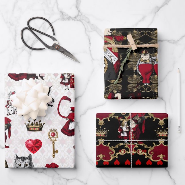 Alice Queen of herzen Schwarz-Rot-Set Geschenkpapier Set (Vorderseite)