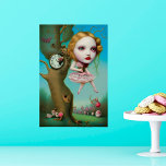 Alice - Quirky Surreal Pop Art Poster<br><div class="desc">Die wunderschöne künstlerische Intelligenz erzeugt einen eigenartigen surrealistischen Pop,  der mit einem "Alice" für einen Baum mit einer eingebetteten Uhr aufgehängt wird. ""</div>