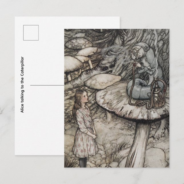 Alice spricht mit der Raupe Postkarte (Vorne/Hinten)