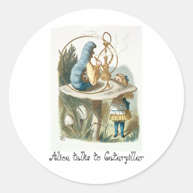 Alice spricht mit Raupe Runder Aufkleber (Vorderseite)