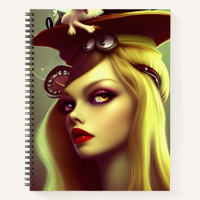 Alice Steampunk AI Generated Spiral Notebook Notizbuch (Vorderseite)