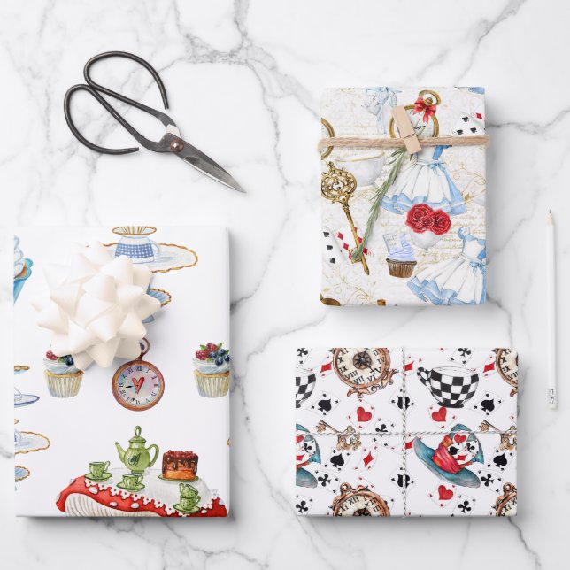 Alice Tea Party Design Geschenkpapier Set (Vorderseite)