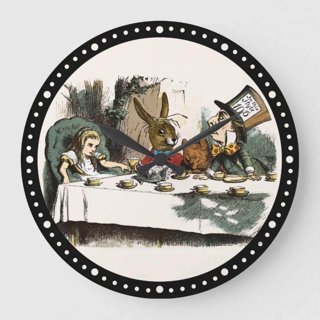 Alice Tea Party Mad Hatter Große Wanduhr (Vorderseite)
