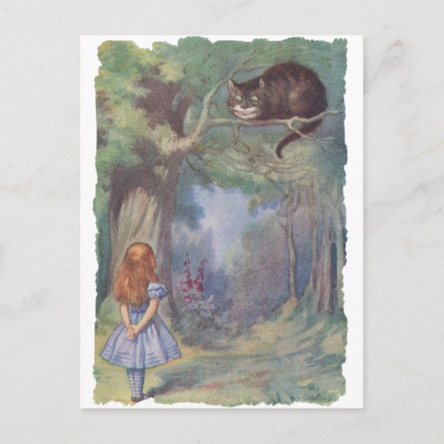 Alice trifft Cheshire Cat Postkarte (Vorderseite)