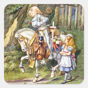 Alice trifft den weißen Ritter in Wunderland Quadratischer Aufkleber