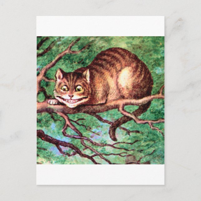 Alice trifft die Cheshire-Katze in Wonderland Postkarte (Vorderseite)