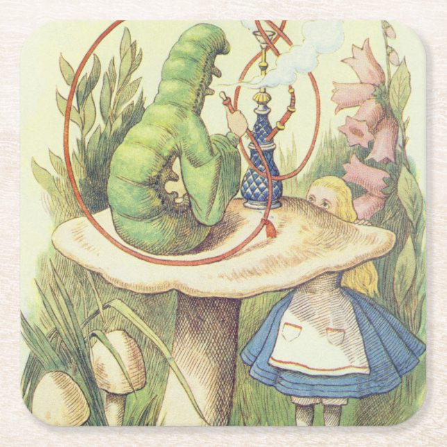 Alice trifft die Raupe Rechteckiger Pappuntersetzer (Vorderseite)