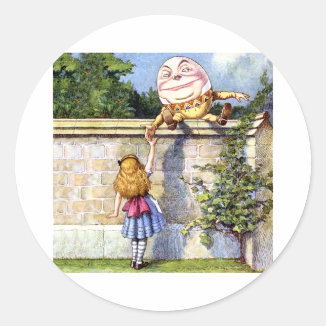 Alice trifft Humpty Dumpty in Wonderland Runder Aufkleber (Vorderseite)