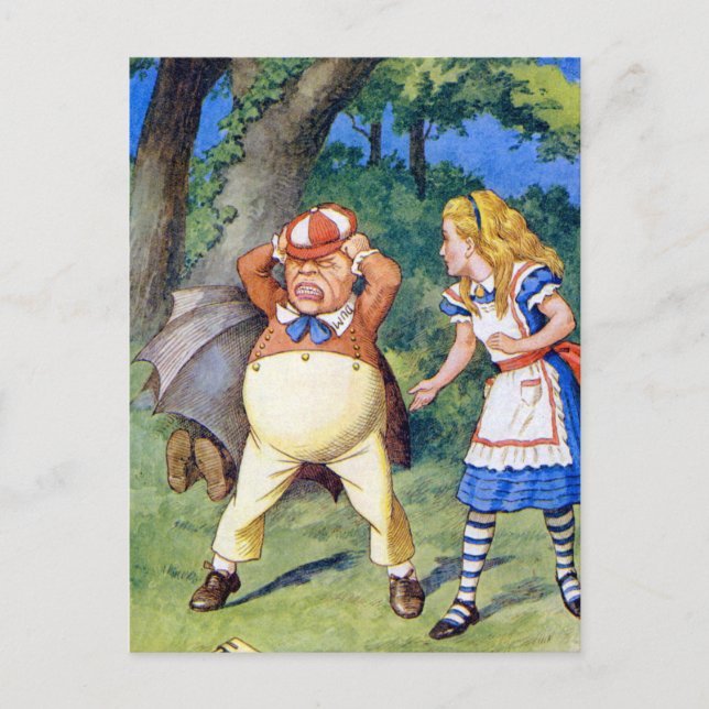 Alice trifft Tweedledee im Wunderland Postkarte (Vorderseite)