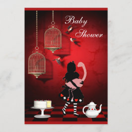 Alice- u. Flamingo-Vögel u. Käfig-Babyparty Einladung