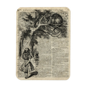 Alice- und Cheshire-Schablonen-Kunst auf altes Magnet