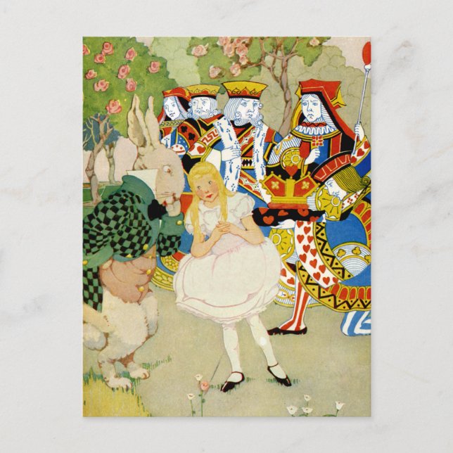 Alice und das Kaninchen am Hof der Königin der Her Postkarte (Vorderseite)
