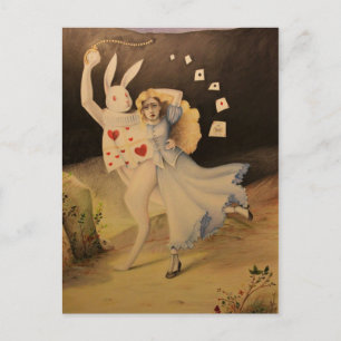 Alice und das Kaninchen mit Uhren - Handskizze Postkarte