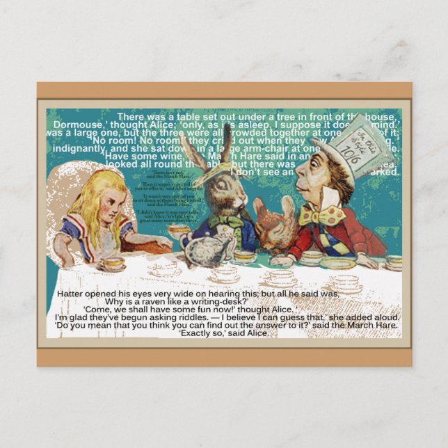 Alice und das Mad Hatter Tea Party Einladungspostkarte (Vorderseite)
