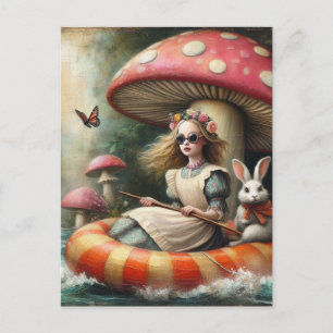 Alice und das Weiße Kaninchen, die den Fluss hinun Postkarte