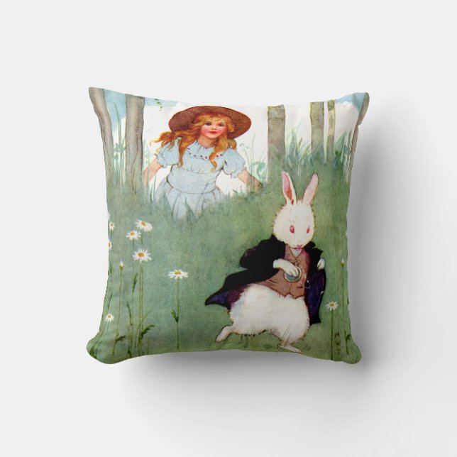 Alice und das weiße Kaninchen im Wunderland Kissen (Vorderseite)