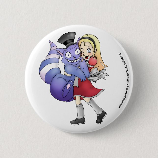 Alice und der Cheshire-Katzen-Knopf Button (Vorderseite)