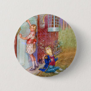 Alice und der Froschdiener an der Tür der Herzogin Button
