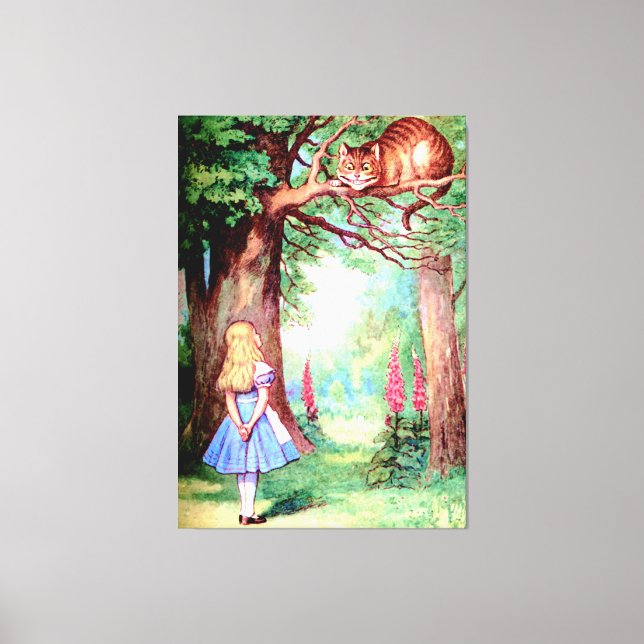 Alice und die Cheshire Cat in Wonderland Leinwanddruck (Vorderseite)