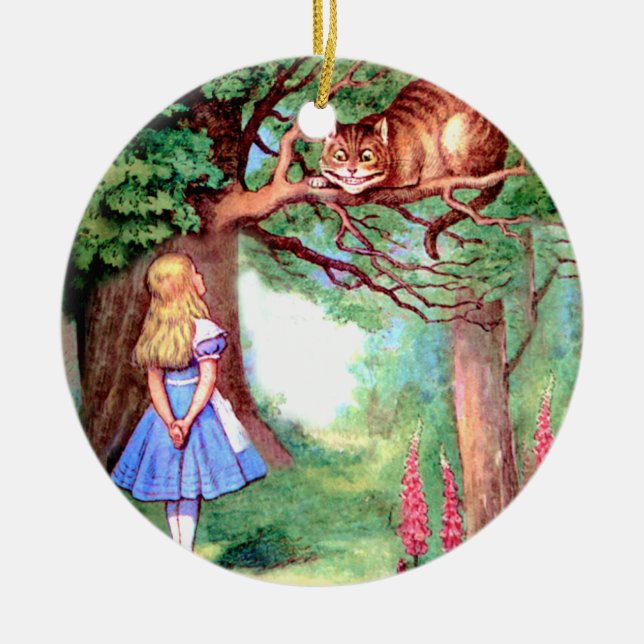 Alice und die Cheshire-Katze im Märchenland Keramikornament (Vorne)