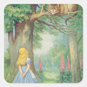 Alice und die Cheshire-Katze Quadratischer Aufkleber