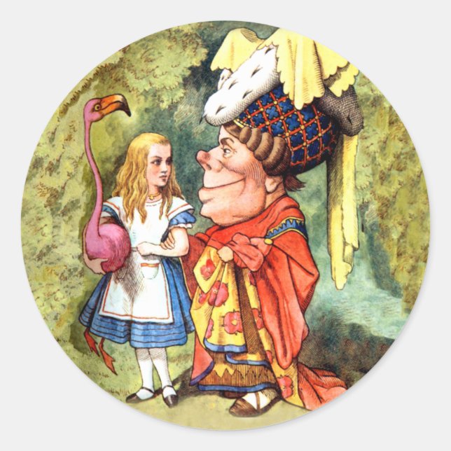Alice und die Duchess spielen Flamingo Croquet Runder Aufkleber (Vorderseite)