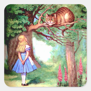 Alice und die Grinsekatze in Wonderland Quadratischer Aufkleber