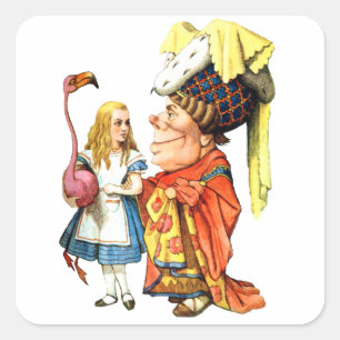 Alice und die Herzogin diskutieren Flamingo-Croque Quadratischer Aufkleber