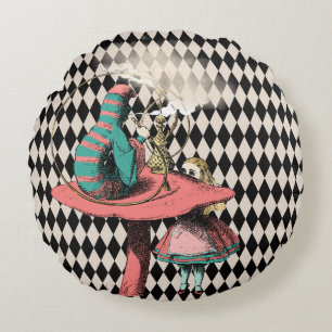 Alice und die Hookah-Rauchen-Raupe Rundes Kissen