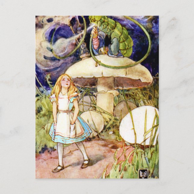 Alice und die Raupe im Wunderland Postkarte (Vorderseite)