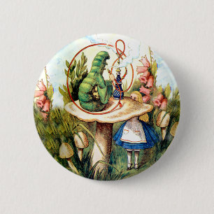 Alice und die Raupe in Wonderland Button