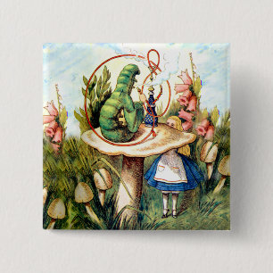 Alice und die Raupe in Wonderland Button