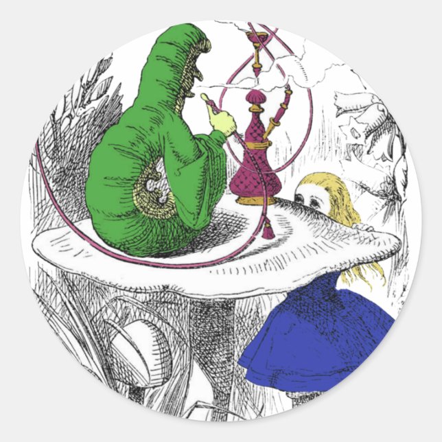 Alice und die Raupe Runder Aufkleber (Vorderseite)