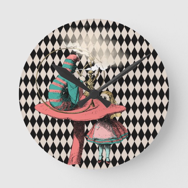 Alice und die Raupe Schwarz-weiß Blue Pink Runde Wanduhr (Vorderseite)